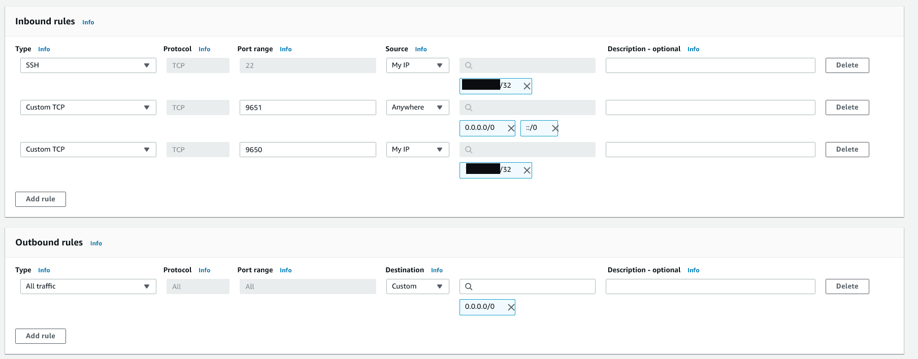 Your inbound and outbound rules should look like this.